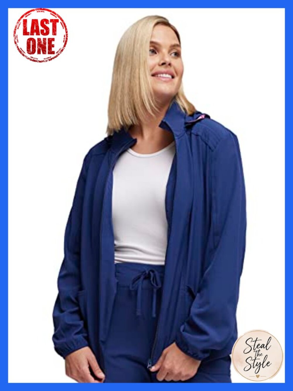Contemporary Fit Zip Front Scrub Jacket with Detachable Hood 3 Pockets